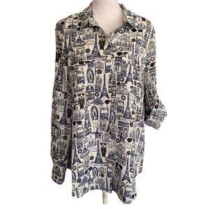 Karl Lagerfield Paris Street Scenes Whimsical Button Down Sz S
